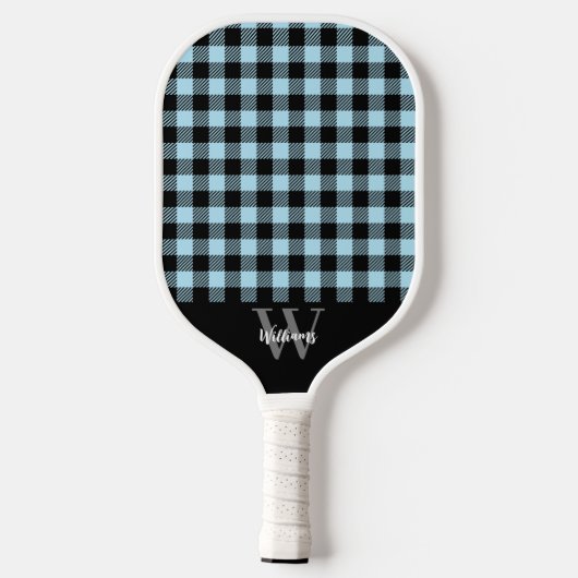 Monogram Naam Blauw Plaid Pickleball Paddle (Achterkant)