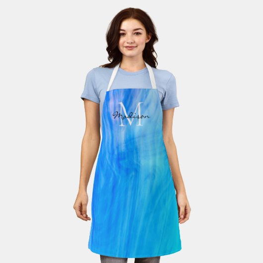 Monogram Naam Blauw Schort (Gedragen)