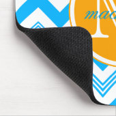 Monogram Naam Blauw Witte Chevron Pattern Muismat (Hoek)