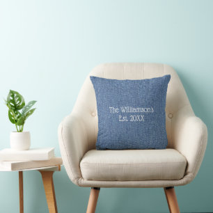 Monogram naam blauwe denim cadeau voor koppel kussen