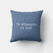 Monogram naam blauwe denim cadeau voor koppel kussen (Achterkant)