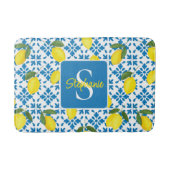 Monogram naam blauwe Franse tegel citroenpatroon Badmat (Voorkant)