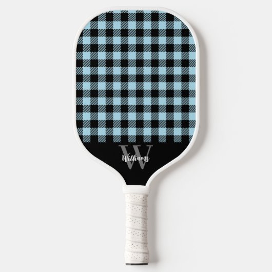 Monogram Naam Blauwe Geruite Pickleball Paddle (Voorkant)