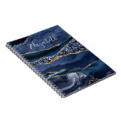 Monogram Naam Blauwe Goud Glitter Agate Marmer Notitieboek (Rechterzijde)