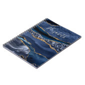 Monogram Naam Blauwe Goud Glitter Agate Marmer Notitieboek (Linkerzijde)