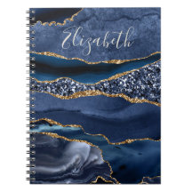 Monogram Naam Blauwe Goud Glitter Agate Marmer 