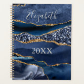 Monogram Naam Blauwe Goud Glitter Agate Marmer  Planner (Voorkant)