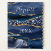 Monogram Naam Blauwe Goud Glitter Agate Marmer Planner (Achterkant)