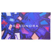 Monogram naam blauwe marine kleurrijke abstracte v kussensloop (Voorkant-Links)