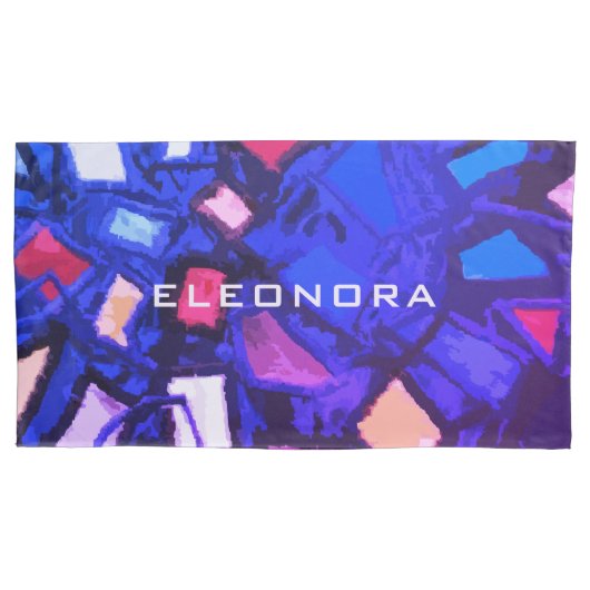 Monogram naam blauwe marine kleurrijke abstracte v kussensloop (Voorkant-Links)