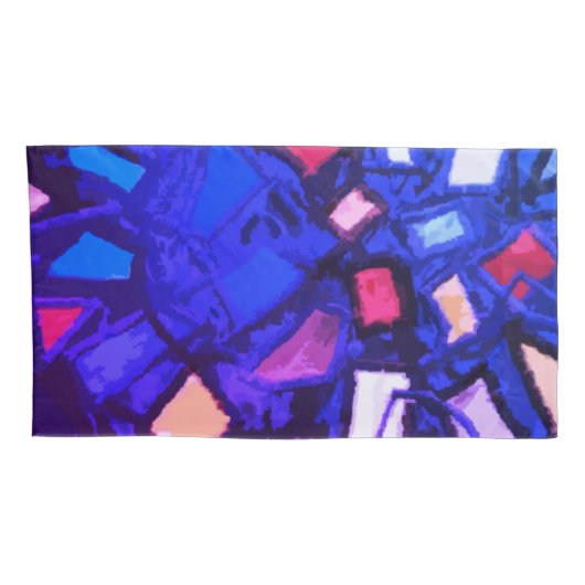 Monogram naam blauwe marine kleurrijke abstracte v kussensloop (Achterkant-Rechts)