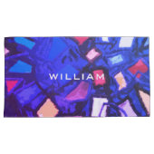 Monogram naam blauwe marine kleurrijke abstracte v kussensloop (Voorkant-Rechts)