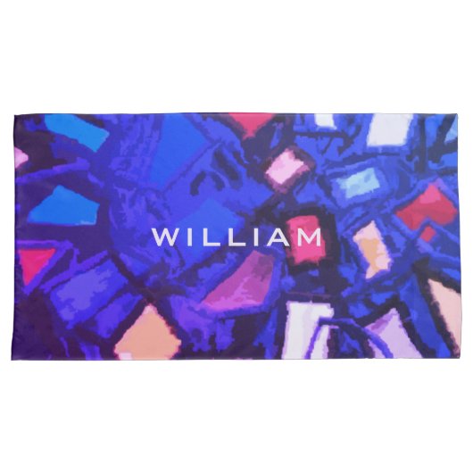 Monogram naam blauwe marine kleurrijke abstracte v kussensloop (Voorkant-Rechts)