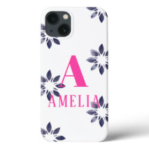 Monogram Naam Blauwe Roze Retrofloer Waterverf