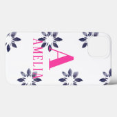 Monogram Naam Blauwe Roze Retrofloer Waterverf Case-Mate iPhone Case (Achterkant (horizontaal))