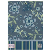 Monogram Naam Blauwe Streep Bloemen Leraar Klembord (Achterkant)