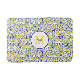 Monogram Naam Blauwe Tegel Franse Landelijke Citro Badmat