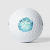 Monogram Naam Blauwe Waterverf Zanddollar Golfballen (Voorkant)