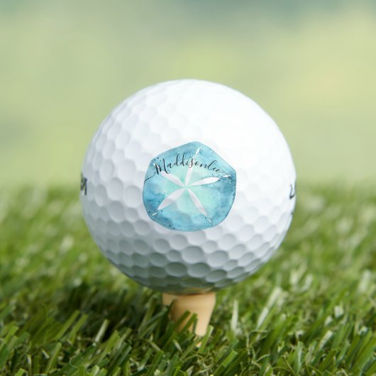 Monogram Naam Blauwe Waterverf Zanddollar Golfballen (Insitu Shirt)
