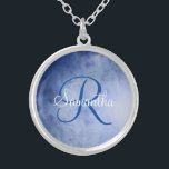 Monogram Naam Blauwe Witte Waterverf Trendy Zilver Vergulden Ketting<br><div class="desc">Monogrammed Blue en White Waterverf Silver Ketting. Voeg jouw naam en uw initiaal toe. Maakt een groot cadeautje voor je bruidsmeisjes,  een geweldig verjaardagscadeau voor haar,  of elke keer dat ze van dit ketting houdt.</div>