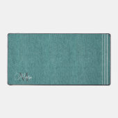 Monogram naam, Blauwgroen denim print, platina acc Bureaumat (Voorkant)