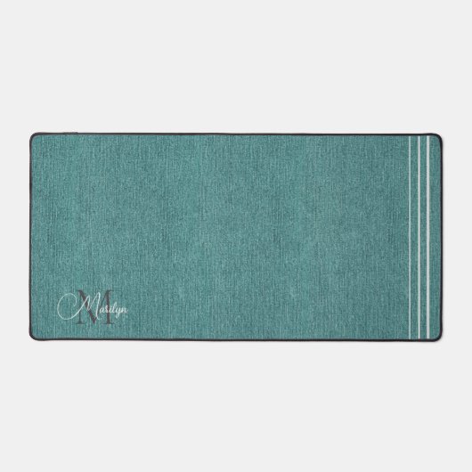 Monogram naam, Blauwgroen denim print, platina acc Bureaumat (Voorkant)