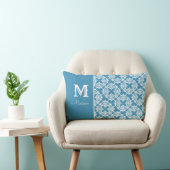 Monogram Naam Blauwgroen en Witte Lumbar Pillow Kussen (Stoel)