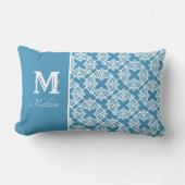 Monogram Naam Blauwgroen en Witte Lumbar Pillow Kussen (Voorkant)