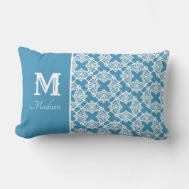 Monogram Naam Blauwgroen en Witte Lumbar Pillow Kussen