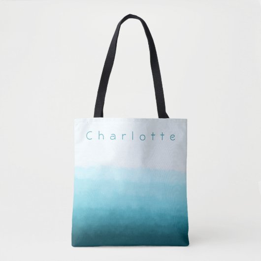 Monogram Naam Blauwgroen Groene Blauwe Oceaan Ombr Tote Bag (Voorkant)