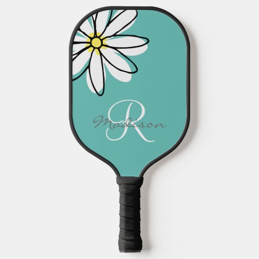 Monogram naam bloem Daisy Pickleball Paddle (Voorkant)