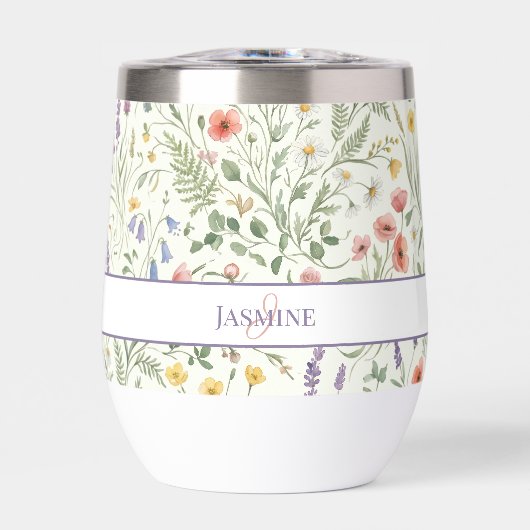 Monogram Naam Bloem Wildflower Boho Lavendel Chic (Voorkant)