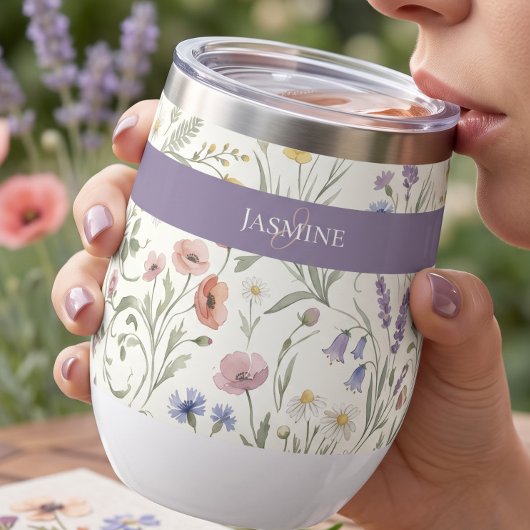 Monogram Naam Bloem Wildflower Boho Lavendel Chic