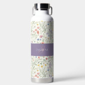 Monogram Naam Bloem Wildflower Boho Lavendel Chic Waterfles (Voorkant)