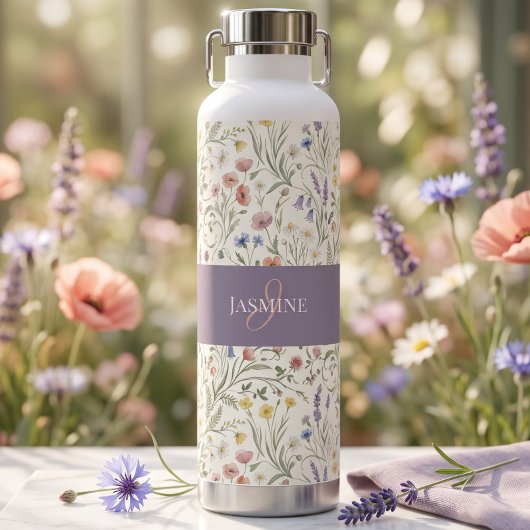 Monogram Naam Bloem Wildflower Boho Lavendel Chic Waterfles