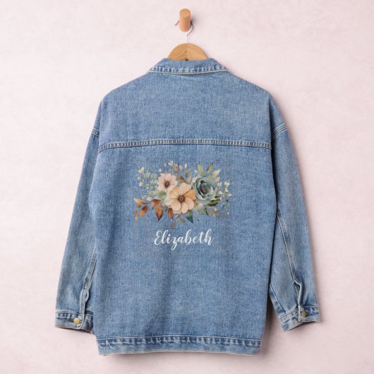 Monogram Naam Bloemen Perzik Roze Boeket Denim Jacket (Hangar)