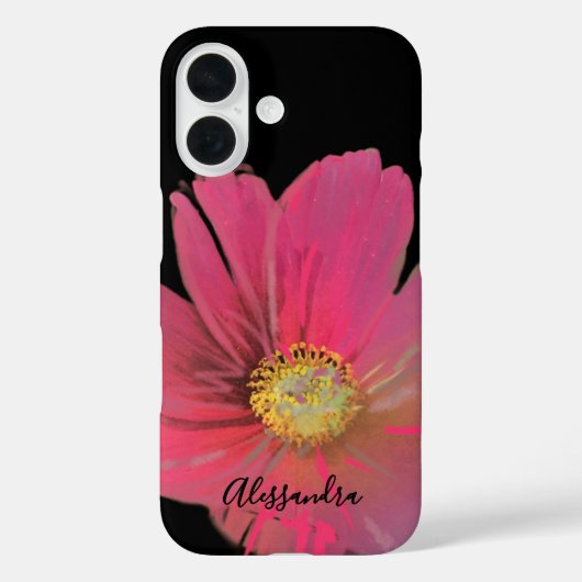 Monogram Naam Bloemen Waterverf Zwart Rood Elegant Case-Mate iPhone Case (Achterkant)