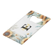 Monogram naam bloemen zonnebloem pastel waterverf creditkaart flessenopener (Voorkant Gekanteld)