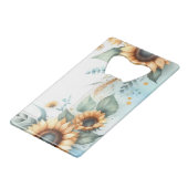 Monogram naam bloemen zonnebloem pastel waterverf creditkaart flessenopener (Achterkant Gekanteld)
