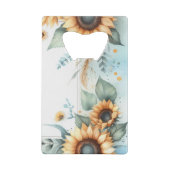 Monogram naam bloemen zonnebloem pastel waterverf creditkaart flessenopener (Achterkant)