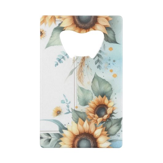 Monogram naam bloemen zonnebloem pastel waterverf creditkaart flessenopener (Achterkant)