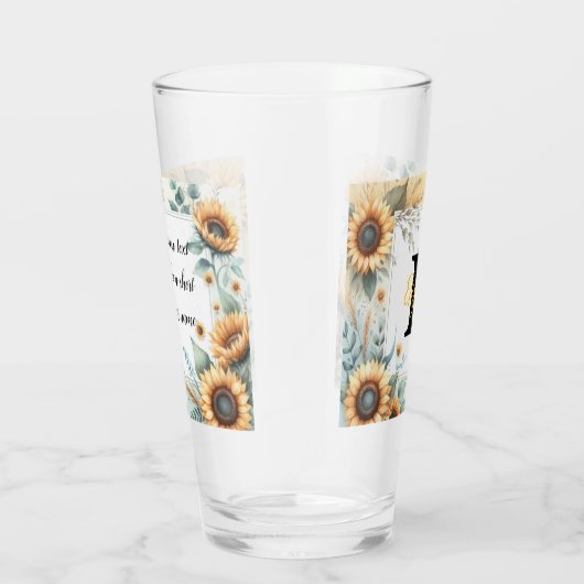 Monogram naam bloemen zonnebloem pastel waterverf glas (Rechts)