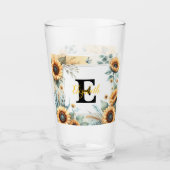 Monogram naam bloemen zonnebloem pastel waterverf glas (Voorkant)