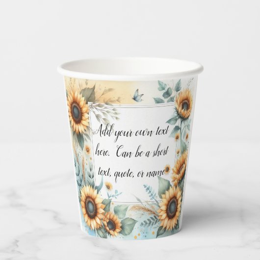 Monogram naam bloemen zonnebloem pastel waterverf papieren bekers (Achterkant)