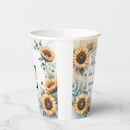 Monogram naam bloemen zonnebloem pastel waterverf papieren bekers (Links)