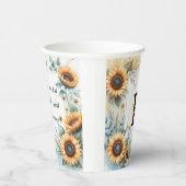 Monogram naam bloemen zonnebloem pastel waterverf papieren bekers (Rechts)