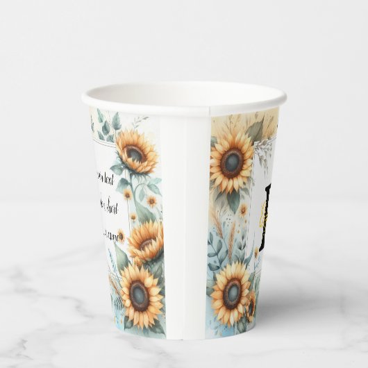 Monogram naam bloemen zonnebloem pastel waterverf papieren bekers (Rechts)