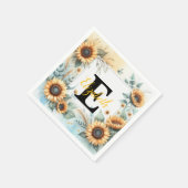 Monogram naam bloemen zonnebloem pastel waterverf servet (Hoek)