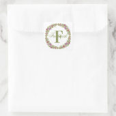 Monogram naam bloemenkrans Groen Paars Roze Vierkante Sticker (Tas)