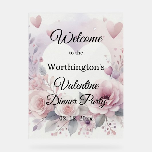 Monogram naam bloemhart romantische waterverf acryl bord (Voorkant)